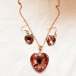 Gold tone over silver chain W/crystal heart set